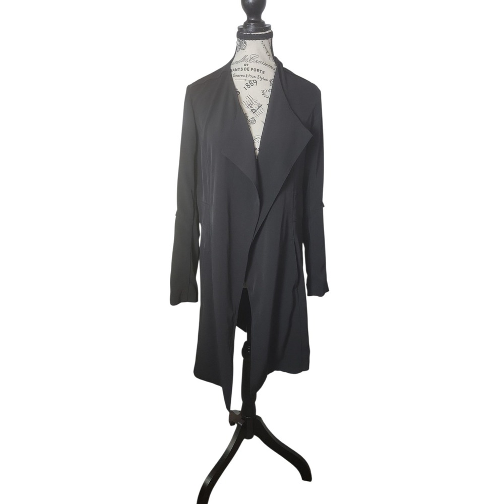 Rachel Zoe‎ Womens XS Black Trench Coat Waterfall Drape Open Front